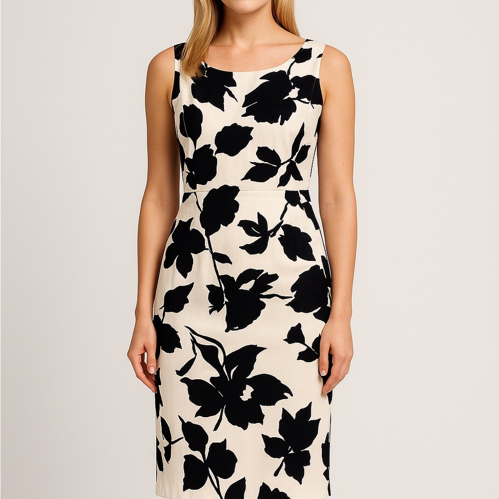 White House Black Market Black Floral Midi Dress